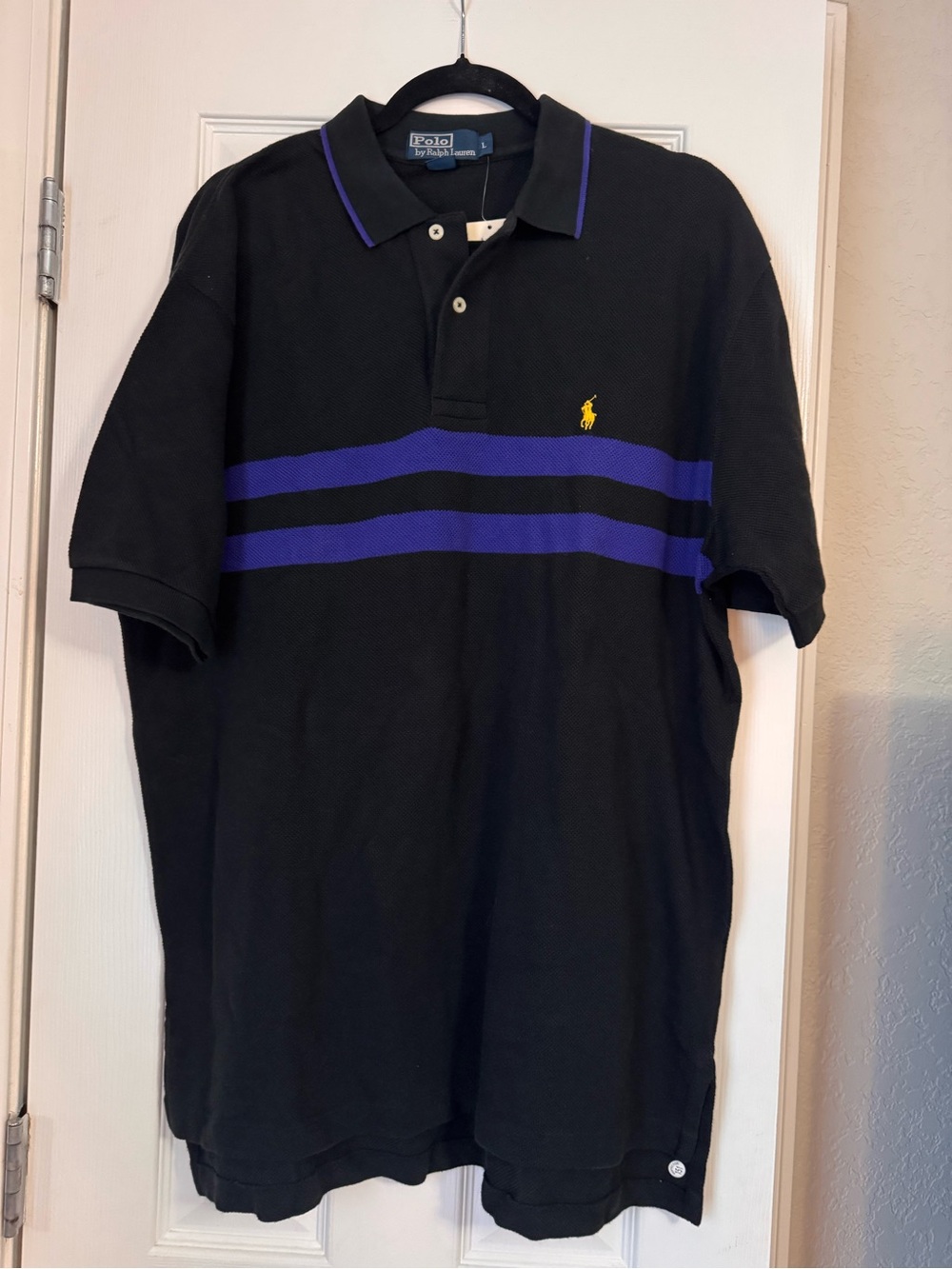 Polo by Ralph Lauren Men’s Black Polo Shirt with Purple Stripes NWT